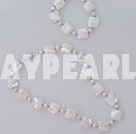 white pearl and white lip shell necklace with matched bracelet