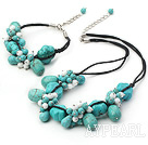 white porcelain burst pattern turquoise necklace bracelet set