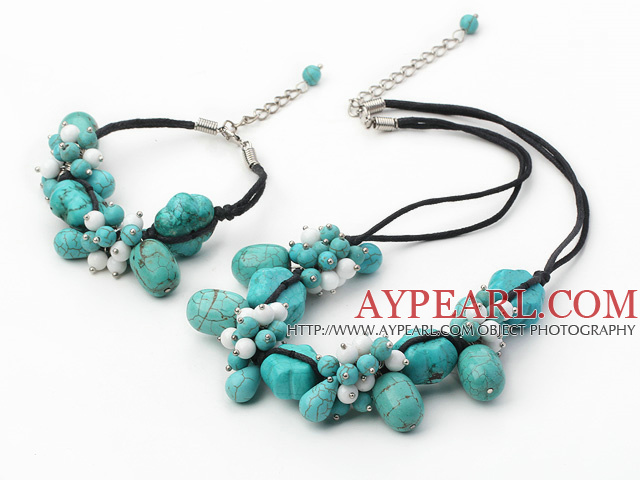 white porcelain burst pattern turquoise necklace bracelet set