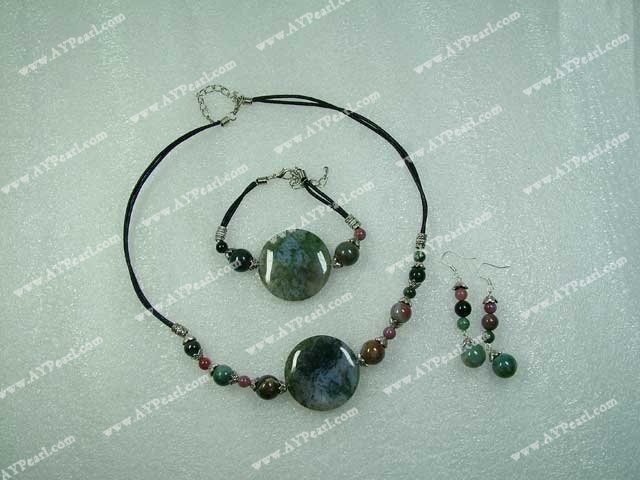 Simple Style Indian Agate Necklace Bracelet And Earrings Set