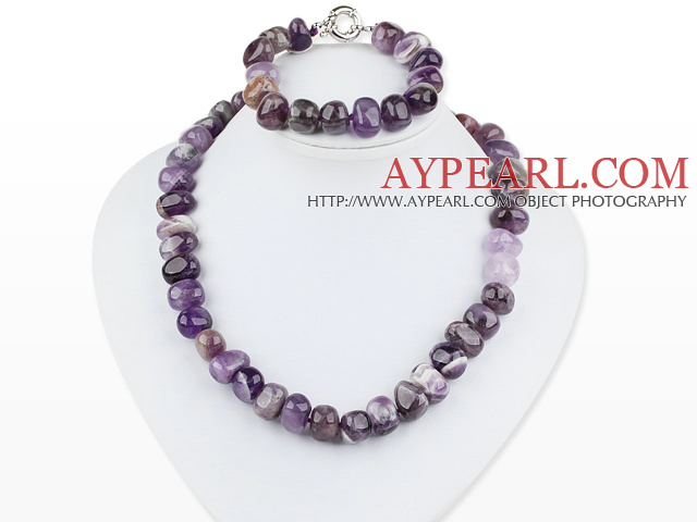 Elegant Threaded Amethyst Stone Beaded Set (Necklace With Matched Bracelet)