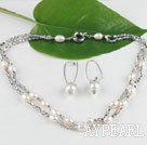 white fresh water pearl and crystal necklace earrings set