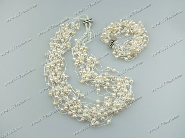 4-5Mm Natural White Freshwater Hand-Threaded Pearl Sets (Necklace With Matched Bracelet)