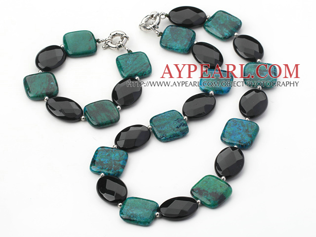 Fashion Chunky Style Black Oval Shape Crystal And Square Phoenix Stone Set (Necklace With Matched Bracelet)