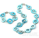 Popular Blue Donut Shell And Round Amazon Stone Beaded Set (Necklace With Matched Bracelet)