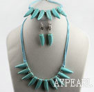 merveilleuses boucles d'oreilles turquoise forme de corne collier bracelet serti