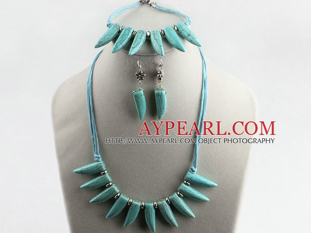 wonderful horn shape turquoise necklace bracelet earrings set 
