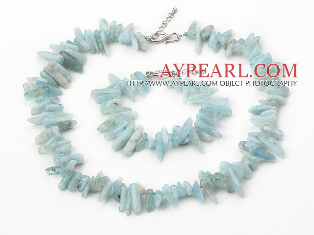 Classic Sapphire Blue Aquamarine Long Teeth Gemstone Sets(Necklace With Matched Bracelet)