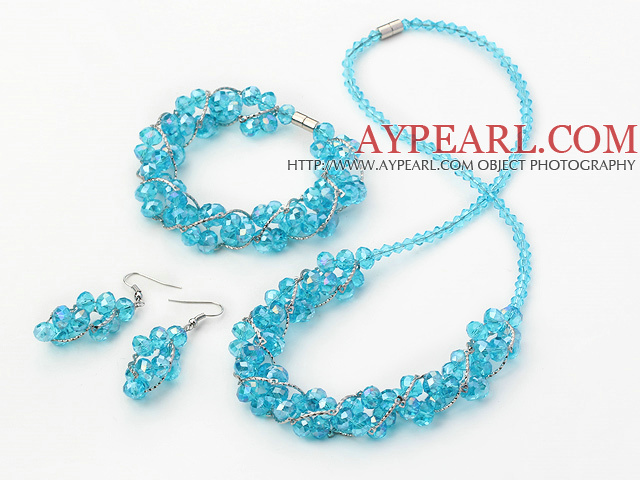 Fashion style blue manmade crystal sets( necklace bracelet and matched earrings)