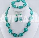 Nice Deep Green Series Irregular Shape Colored Glaze And Crystal Sets (Necklace Bracelet With Matched Earrings)