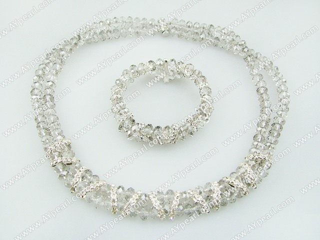Popular 8Mm Manmade Light Gray Crystal Beaded Sets (Necklace With Matched Bracelet)