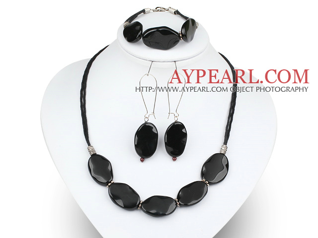 20*30mm black agate necklace bracelet earring set