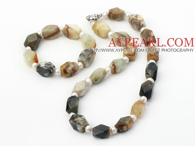 Fashion Fresh Water Pearl Ancient Jade Necklace Bracelet Set