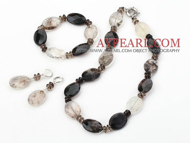 Fashion Mixed Color Crystal Visional Smoky Quartz Set(Necklace, Bracelet With Matched Earrings)