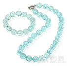 Wholesale Elegant 14Mm Round Aquamarine Blue Crystal Beaded Sets (Necklace With Matched Elastic Bracelet)