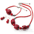 Simple String&Strand Red Coral Set(Necklace, Bracelet And Matched Earrings)