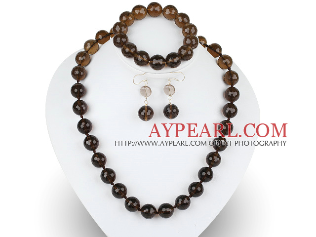 14mm smoky quartz set(necklace, bracelet, earrings)