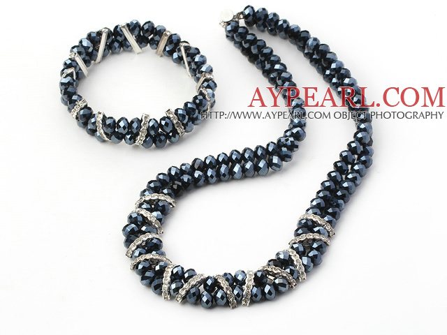 Fashion Tungsten Steel Color Manmade Crystal Loop Metal Charm Sets (Necklace With Matched Bracelet)