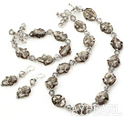 Nice Gray Series Irregular Shape Colored Glaze And Crystal Sets (Necklace Bracelet With Matched Earrings)