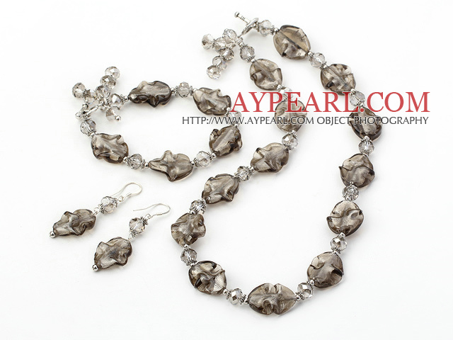 Nice Gray Series Irregular Shape Colored Glaze And Crystal Sets (Necklace Bracelet With Matched Earrings)