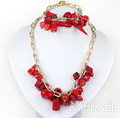 red coral necklace bracelet set with gold color chains
