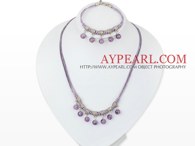 10mm round amethyst necklace bracelet set with extendable chain