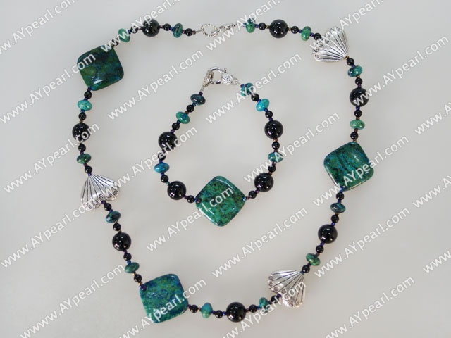 black agate phoenix stone necklace bracelet set