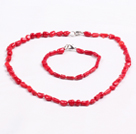 Wholesale Simple Style Single Strand Irregular Shape Red Coral Beads Jewelry Set(Necklace With Matched Bracelet)