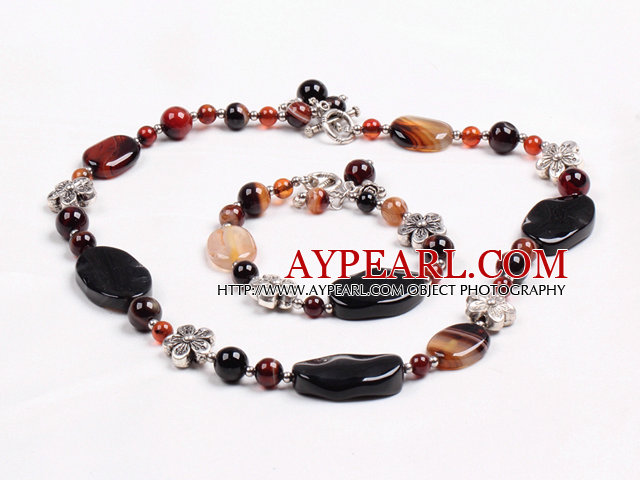 Vintage Style Multi Color Agate Jewelry Set(Necklace With Matched Bracelet)