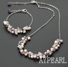 Fashion Multi Color Freshwater Pearl Rose Quartz Amethyst Link Set (Necklace With Matched Bracelet)