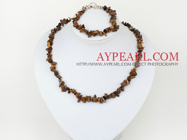 6-8mm tiger eye chips necklace bracelet set with toggle clasp