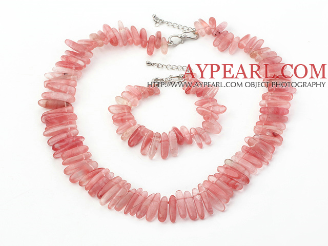 Fashion Teeth Shape Cherry Quartz Necklace Bracelet Set With S Clasp Extendable Chain