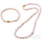 6-7Mm Purple Rice Freshwater Pearl Set(Necklace And Matched Bracelet )