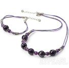 Natural Round Beaded Amethyst Set(Necklace With Matched Bracelet)