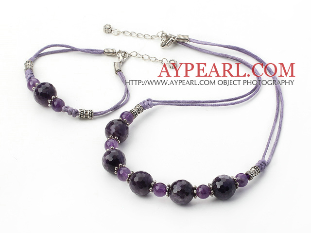 Natural Round Beaded Amethyst Set(Necklace With Matched Bracelet)