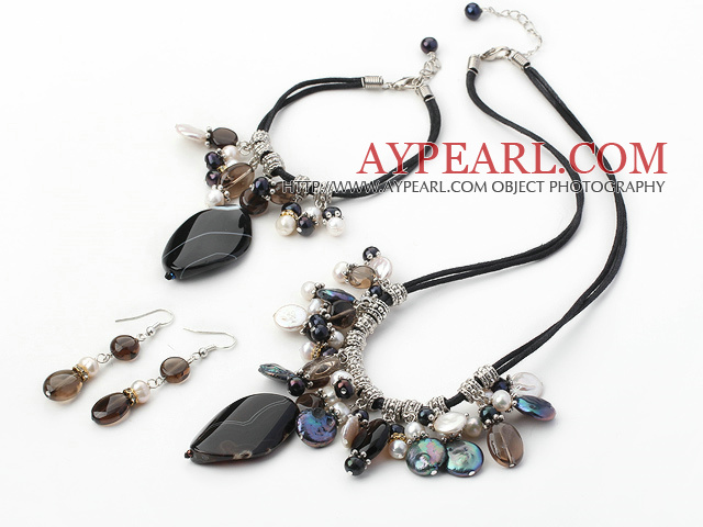 pearl crystal agate necklace bracelet earrings set
