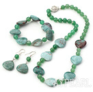 Fashion Heart Shape Morganite And Round Aventurine Sets (Necklace Bracelet With Matched Earrings) 