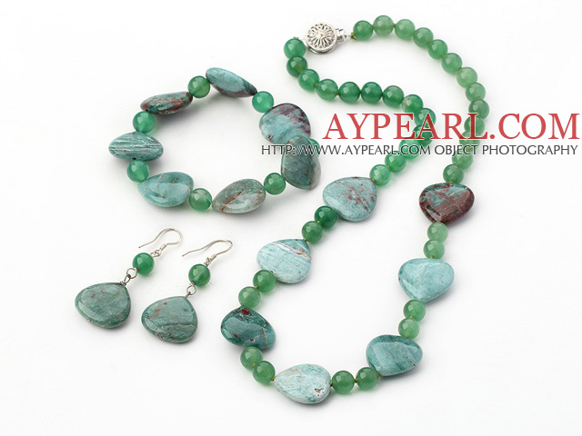 Fashion Heart Shape Morganite And Round Aventurine Sets (Necklace Bracelet With Matched Earrings) 