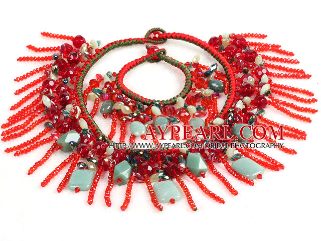 2015 Schöne glänzende rote Kristall Aventurin Erklärung Weihnachts Tassel Schmuck-Set (Halskette und Armband)