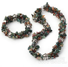 Fashion Multi Strand Multi Color Screwed Chips Stone Metal Charm Necklace Bracelet Set