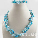 Nice Loop Chain Blue Freshwater Pearl And Crystal Set (Necklace With Matched Bracelet)