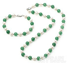 Popular White Freshwater Pearl And Round Aventurine Set (Necklace With Matched Bracelet)