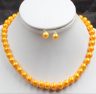 8-9mm Yellow Color Pearl Necklace and Matched Studs Earrings Sets