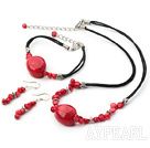 Simple String&Strand Red Coral Set(Necklace, Bracelet And Matched Earrings)