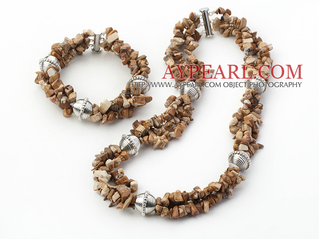 Popular Chipped Picture Jasper With Metal Charm Set (Necklace With Matched Bracelet)