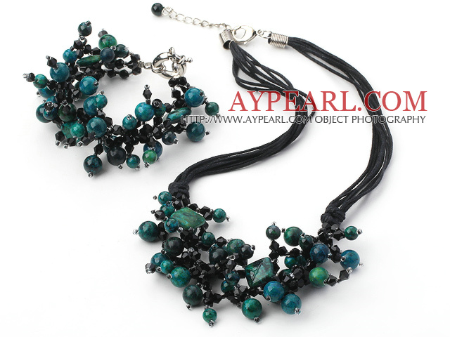 Fashion Cluster Style Black Crystal And Mixed Phoenix Stone Jewelry Sets (Necklace With Matched Bracelet)