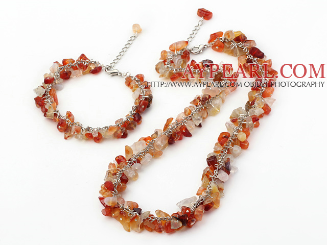 Fashion Chipped Agate Necklace Bracelet Sets Adjustable Chains