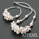 Lovely Colorful Crystal And White Pink Round Seashell Beads Set (Necklace With Matched Bracelet)