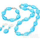 Nice Sky Blue Series Irregular Shape Colored Glaze And Crystal Sets (Necklace Bracelet With Matched Earrings)