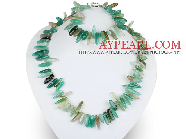 5*22mm green agate necklace bracelet set wirh S shape clasp